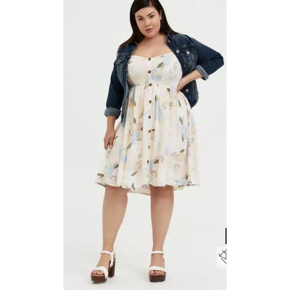 Torrid floral challis high low skater dress sleeveless v neck smocked plus 1X - Picture 2 of 11